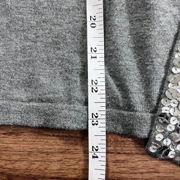 Express Sweater Open Front Sequin Trim Knit 3/4 Sleeve Cardigan Gray Women's XS - Picture 7 of 9